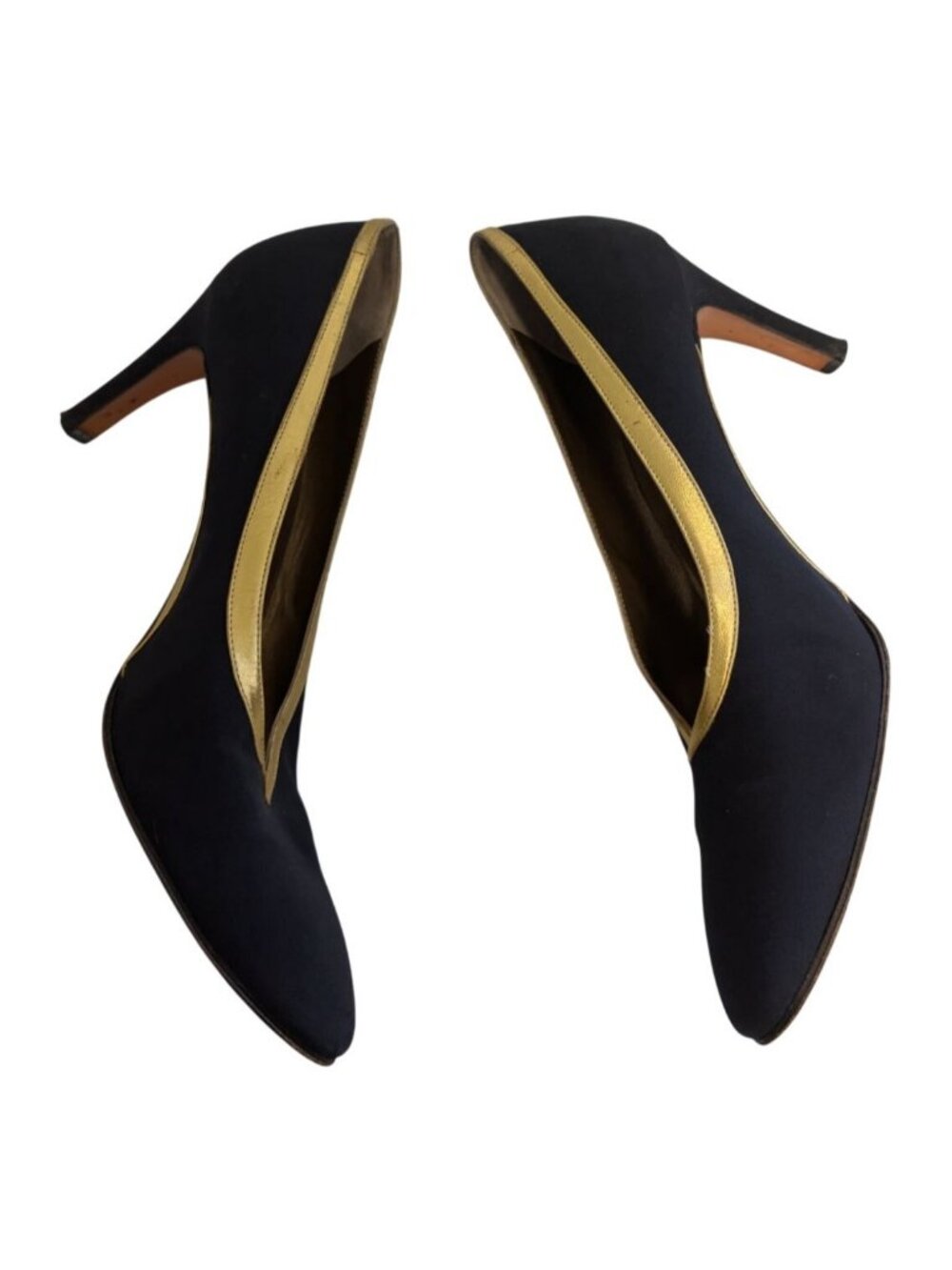 Vintage YSL Yves Saint Laurent Black Gold Metal Toe Heels Pumps Womens Size 8.5 - Picture 6 of 7